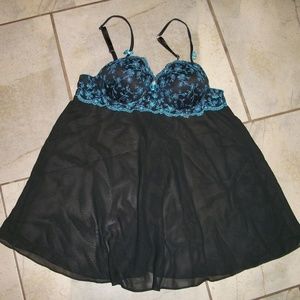 Blossom Intimates Black Bra Top Short Sheer Gown
